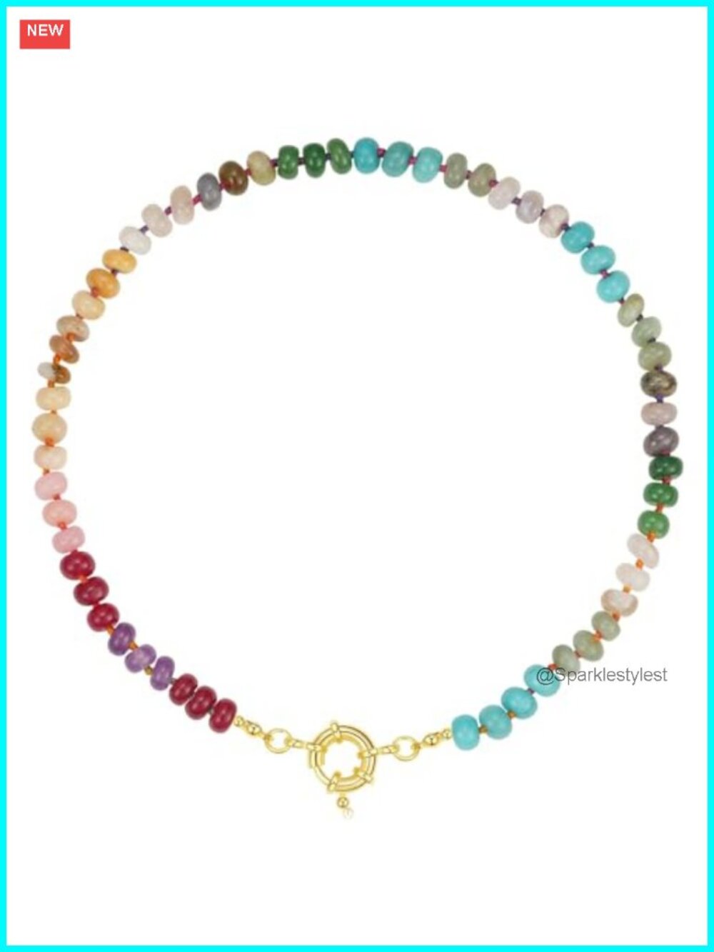 Handmade Natural Gemstone Beaded Choker Necklace 14K Gold Plated Copper 17"